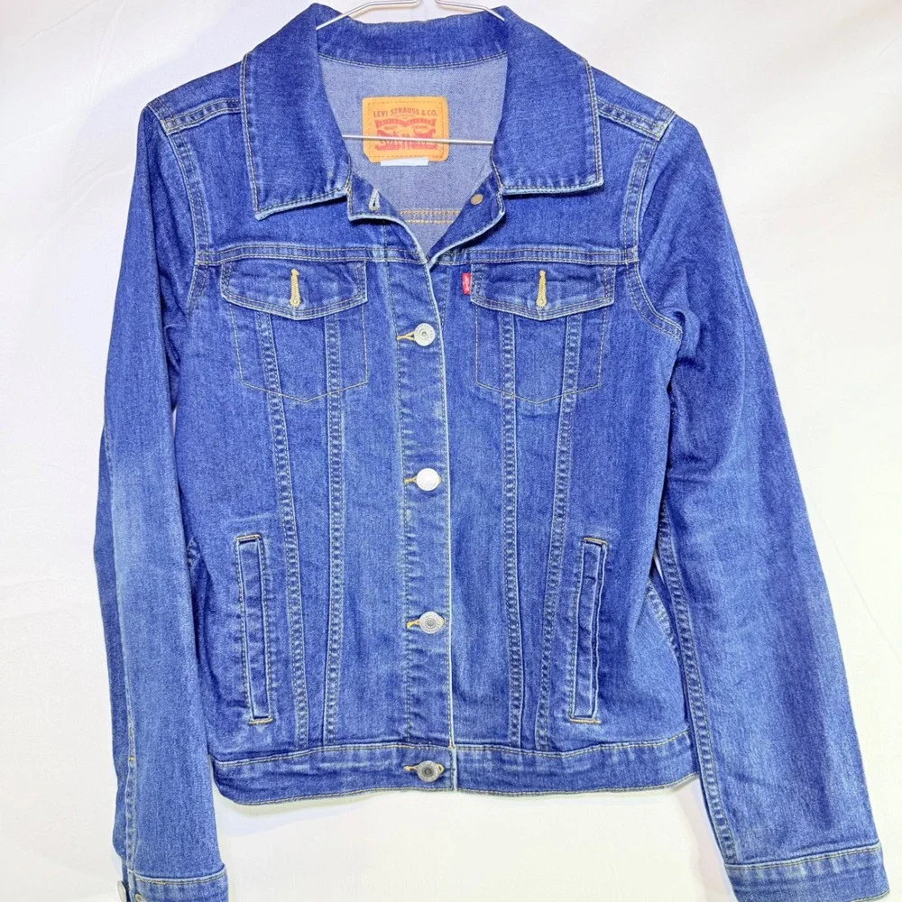 Levis Kids Blue Denim Trucker Jacket XL 14/16 Medium Wash Button Up 41M050-BH5